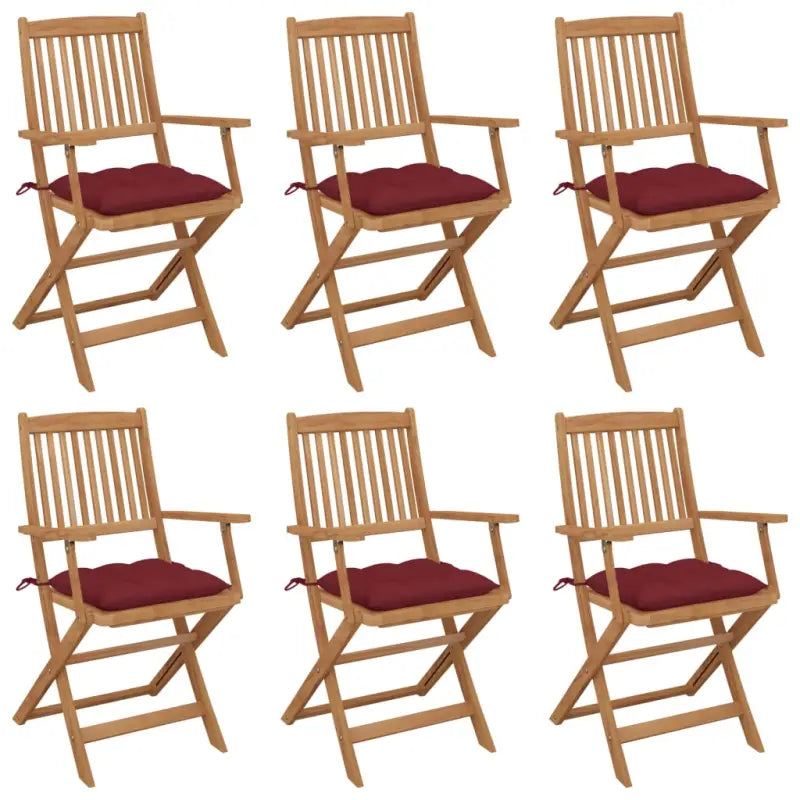 Tuinstoelen van massief acaciahout met kussens voor tuin en terras - Wijnrood / 6 / Met armleuning - Tuinstoelen