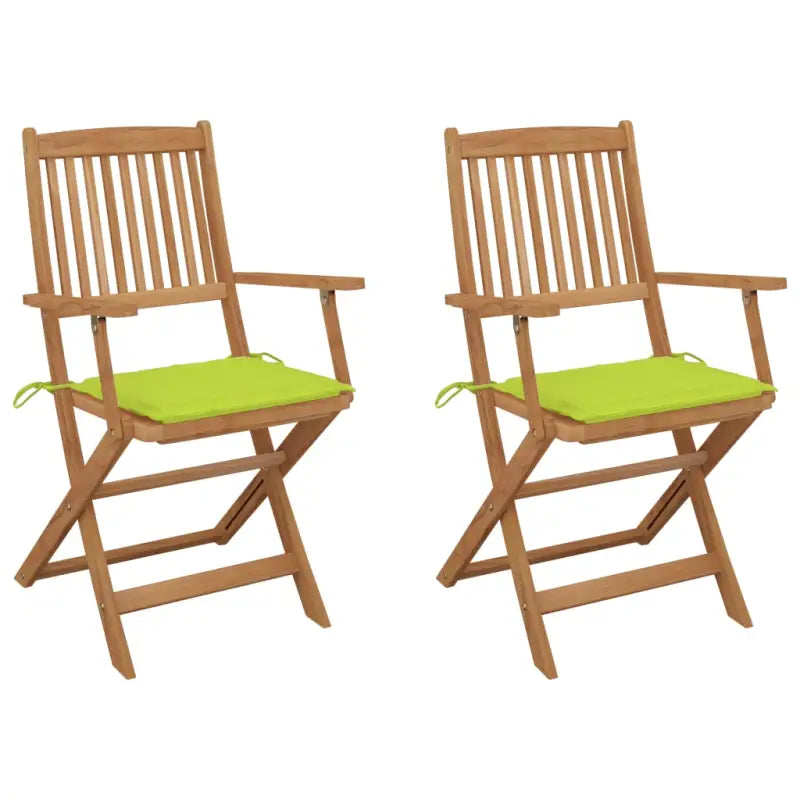 Tuinstoelen van massief acaciahout met kussens voor tuin en terras - Heldergroen / 2 - Tuinstoelen