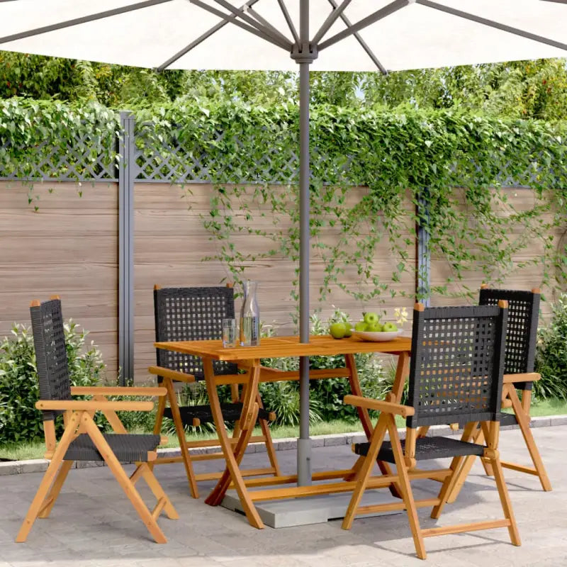 Tuinstoelen van massief acaciahout met poly rattan voor buitengebruik - Zwart / 4 - Tuinstoelen