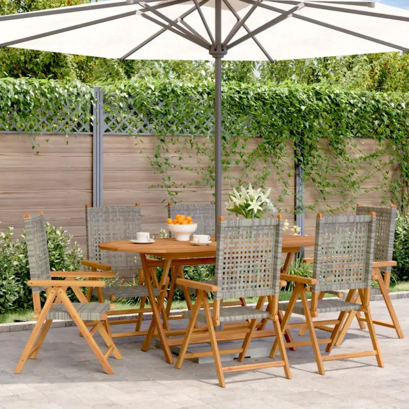 Tuinstoelen van massief acaciahout met poly rattan voor buitengebruik - Grijs / 6 - Tuinstoelen