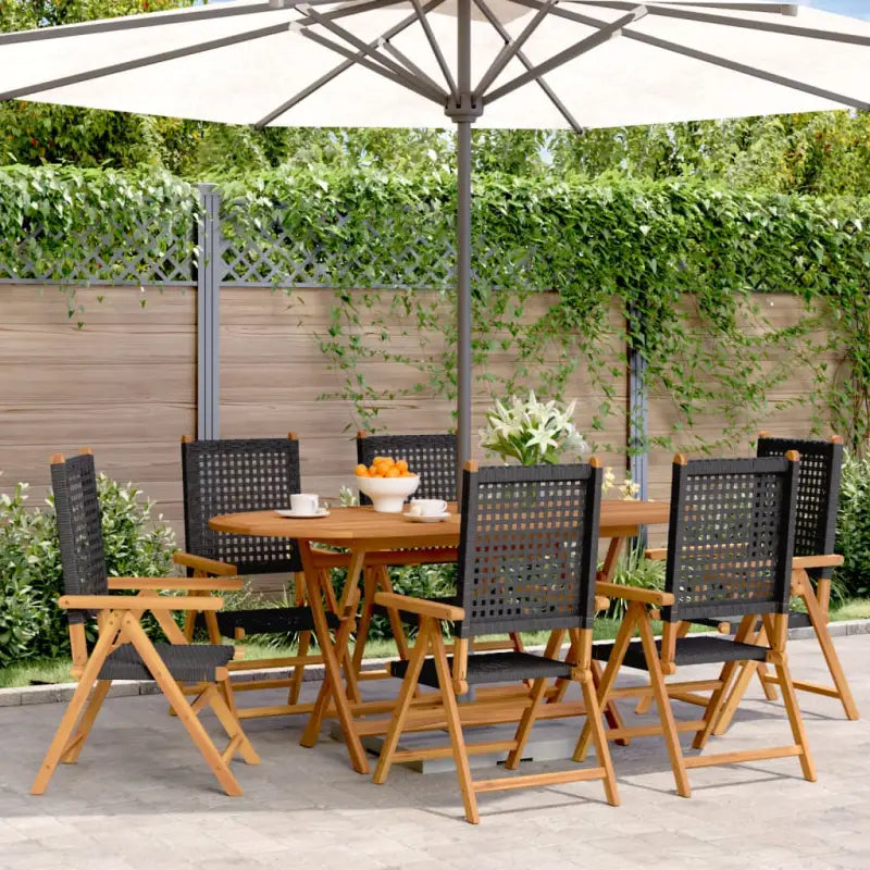 Tuinstoelen van massief acaciahout met poly rattan voor buitengebruik - Zwart / 6 - Tuinstoelen