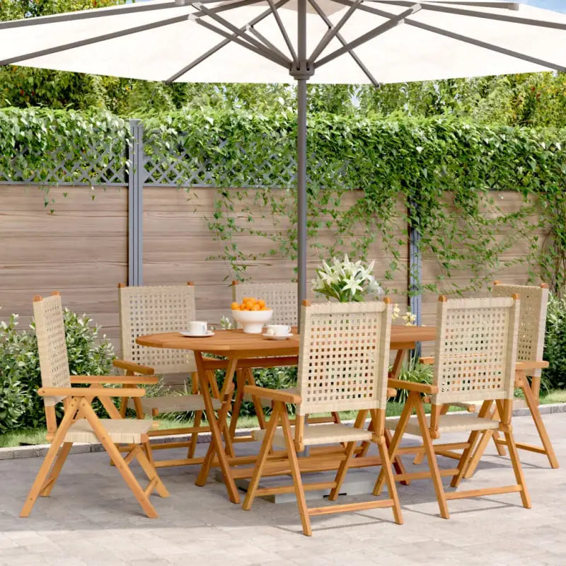 Tuinstoelen van massief acaciahout met poly rattan voor buitengebruik - Beige / 6 - Tuinstoelen