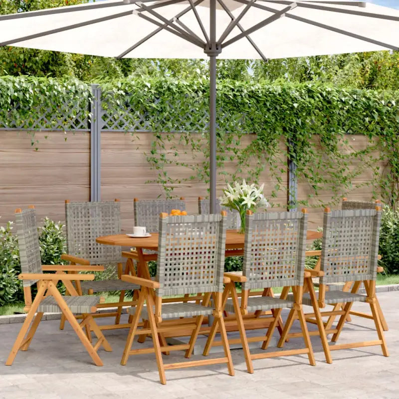 Tuinstoelen van massief acaciahout met poly rattan voor buitengebruik - Grijs / 8 - Tuinstoelen