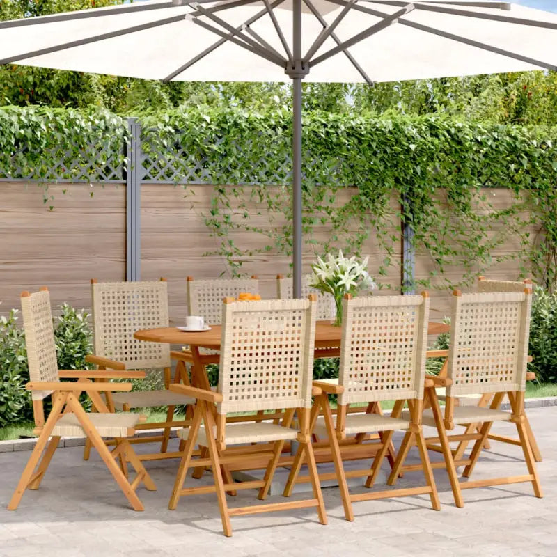 Tuinstoelen van massief acaciahout met poly rattan voor buitengebruik - Beige / 8 - Tuinstoelen