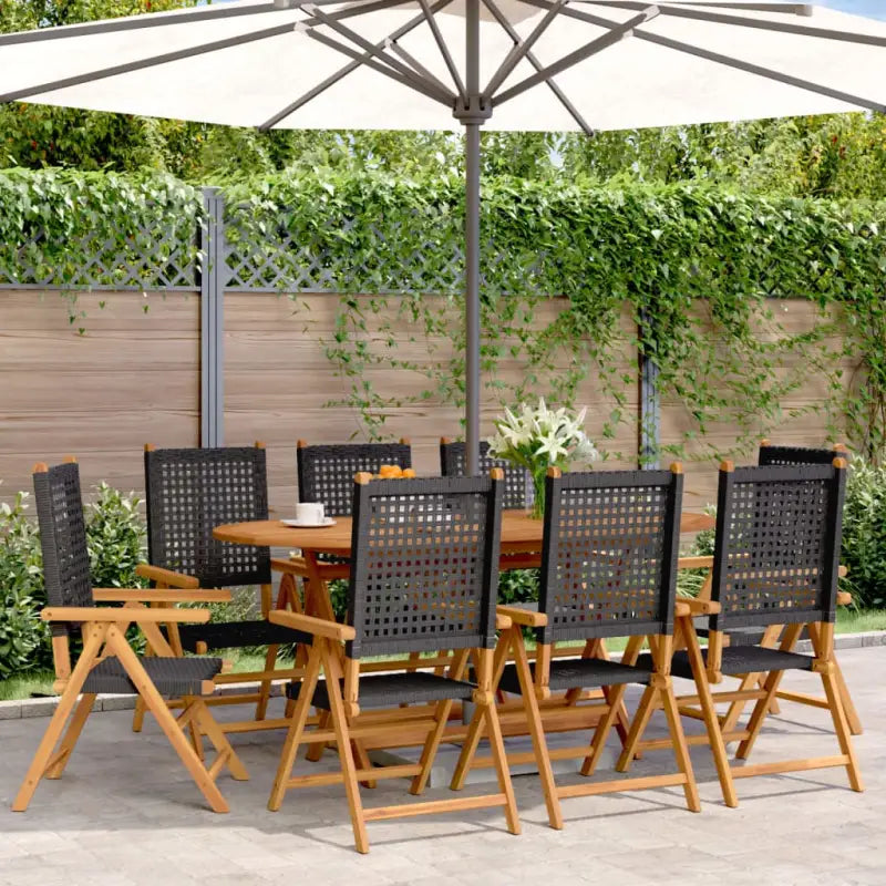 Tuinstoelen van massief acaciahout met poly rattan voor buitengebruik - Zwart / 8 - Tuinstoelen