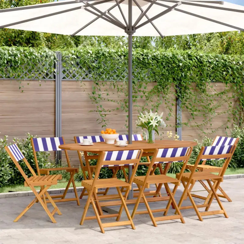 Tuinstoelen van massief acaciahout voor comfortabel buiten zitten - Blauw en wit / 8 - Tuinstoelen