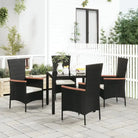 Tuinstoelen van poly rattan met massief acaciahout voor tuin en terras - Zwart / 4 - Tuinstoelen