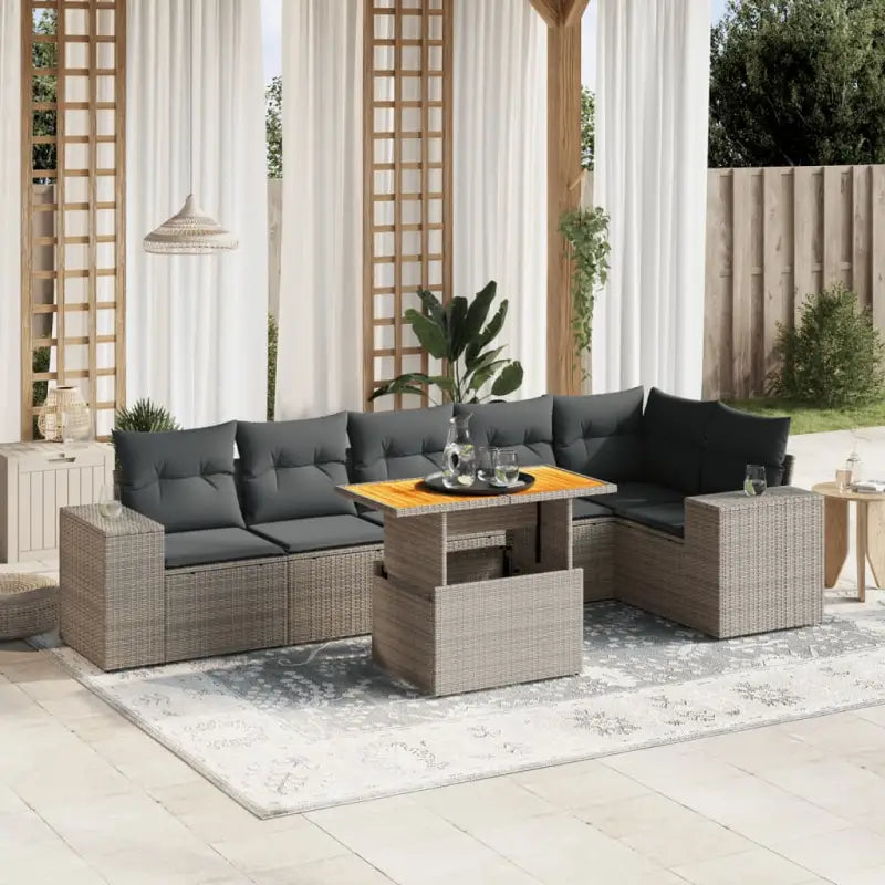 Tuinstoelset in beige materiaal met gepoedercoat staalafmetingen - grijs en donkergrijs / 3x midden + 3x hoek + Tafel