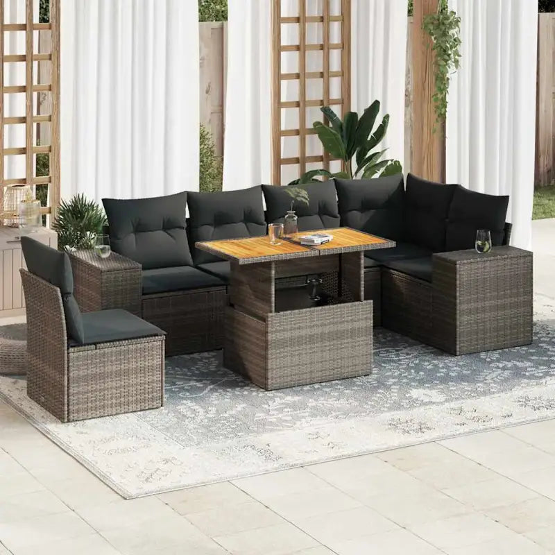 Tuinstoelset in beige materiaal met gepoedercoat staalafmetingen - grijs en donkergrijs / 3x hoek + Tafel + 3x midden