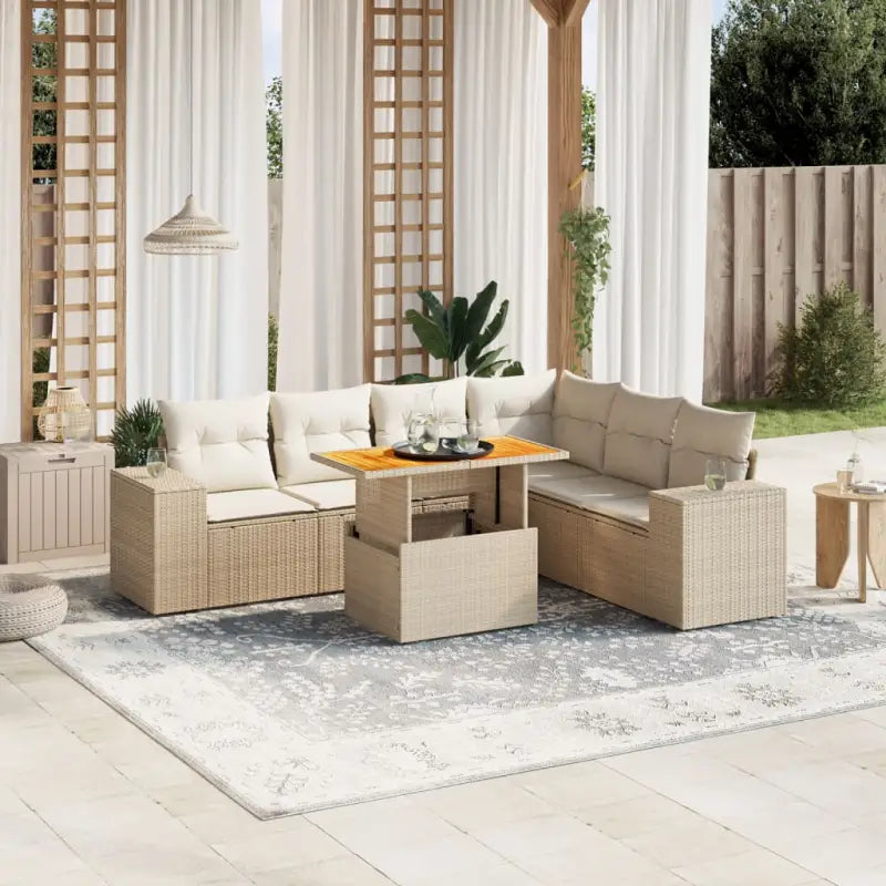 Tuinstoelset in beige materiaal met gepoedercoat staalafmetingen - beige en crèmekleurig / 3x hoek + 3x midden + Tafel