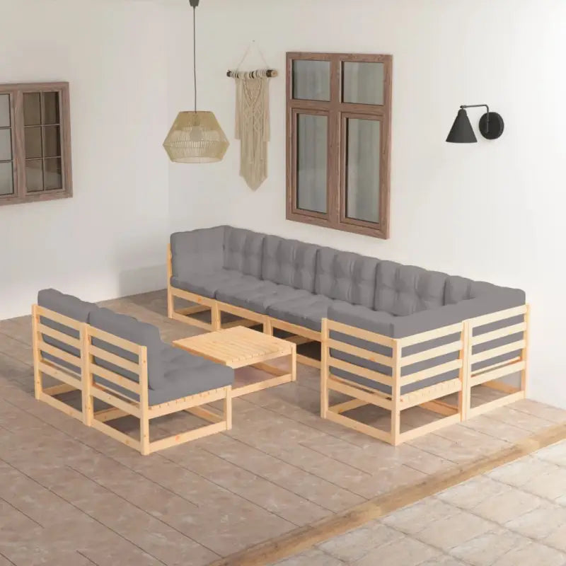 Tuinstoelset met massief grenenhout en rug- en zijkussens - Naturel / Ja - Tuinsets