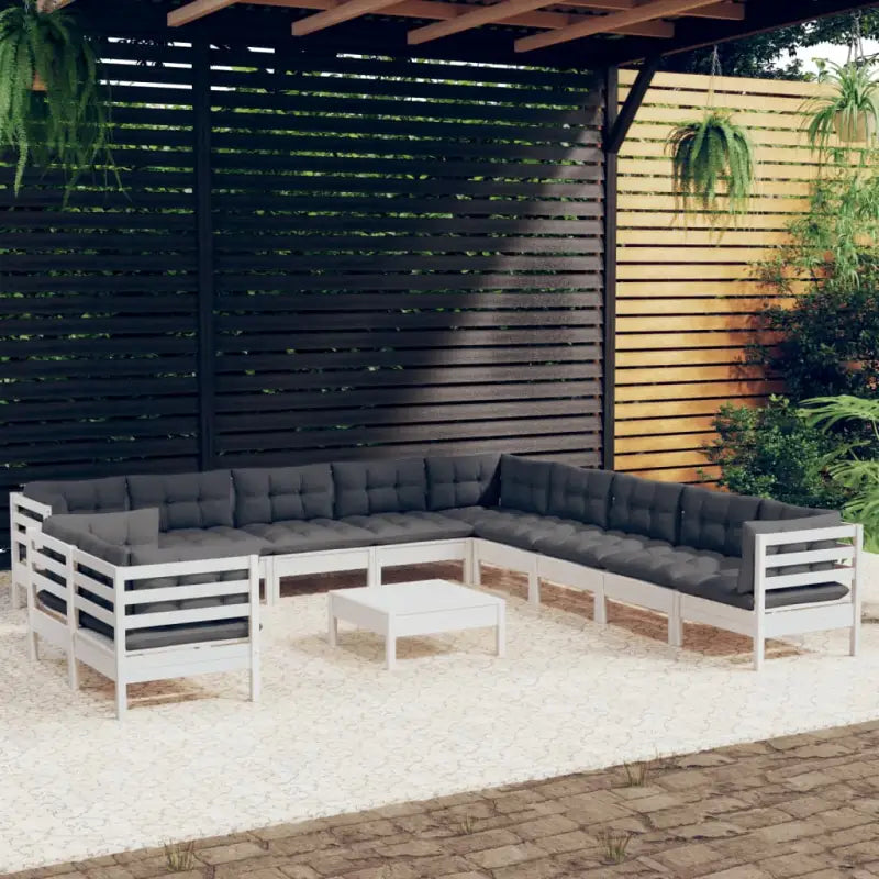 Tuinstoelset met massief grenenhout en voetenbank tafel voor ontspanning - Wit - Tuinsets