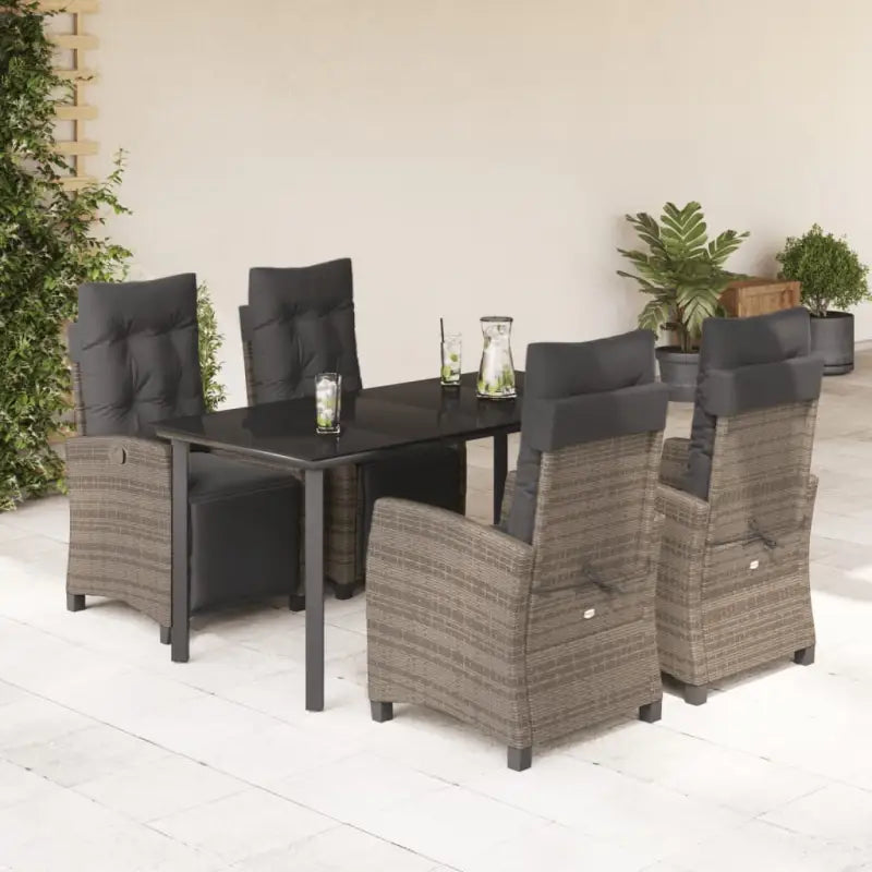 Tuinstoelset met poly rattan en gemakkelijk schoon gehard glas - 160 cm tafellengte / Ronde poot - Tuinsets