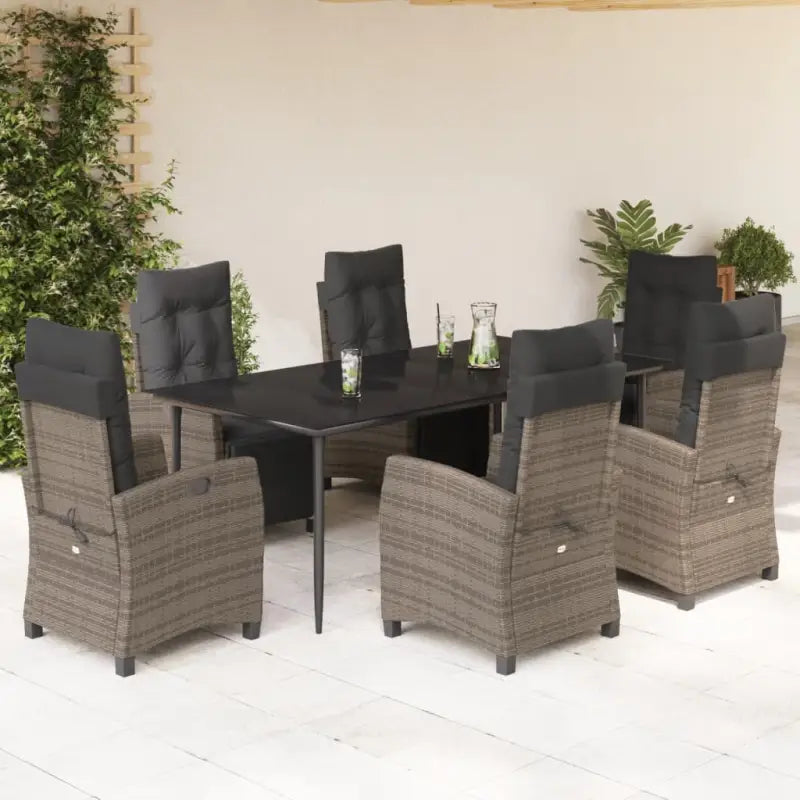 Tuinstoelset met poly rattan en gemakkelijk schoon gehard glas - 200 cm tafellengte / Puntige poot - Tuinsets