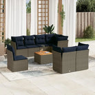 Tuinstoelset met poly rattan en gepoedercoat staal voor terras en tuin - Grijs / Tafel + 3x midden + 5x hoek - Tuinsets