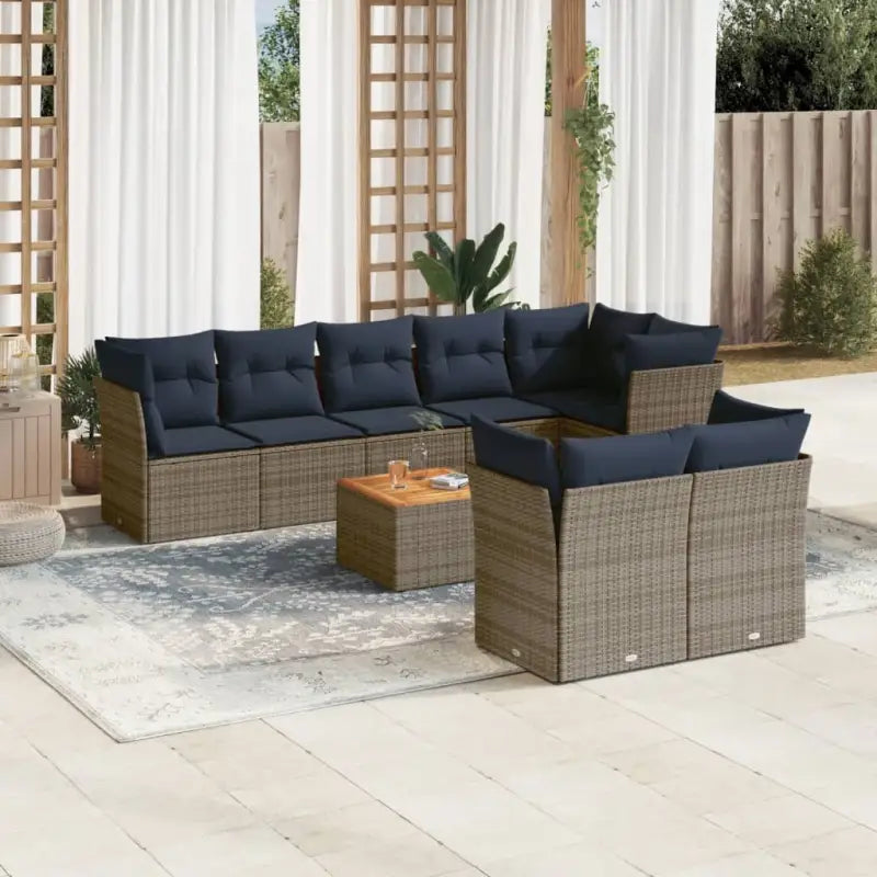 Tuinstoelset met poly rattan en gepoedercoat staal voor terras en tuin - Grijs / 5x hoek + Tafel + 3x midden - Tuinsets
