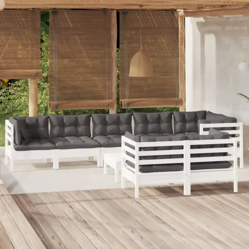 Tuinstoelset van massief grenenhout met voetenbank en tafel - Wit - Tuinsets