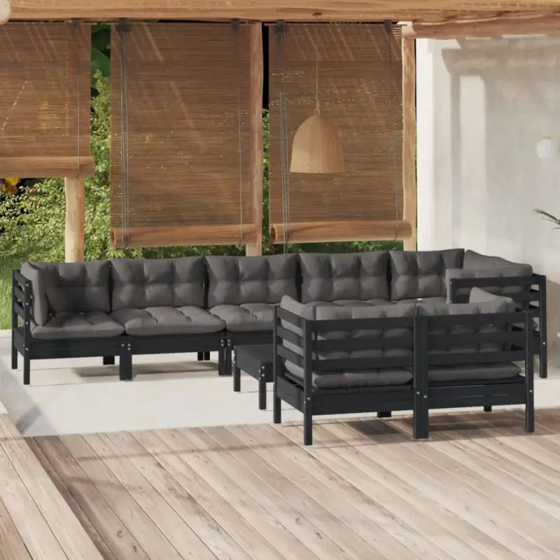 Tuinstoelset van massief grenenhout met voetenbank en tafel - Zwart - Tuinsets