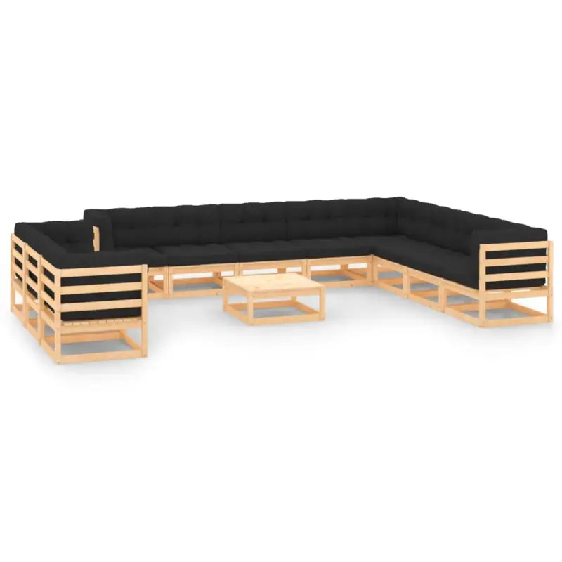 Tuinstoelset van massief grenenhout voor ontspanning in de tuin - Naturel en antraciet / Ja - Tuinsets