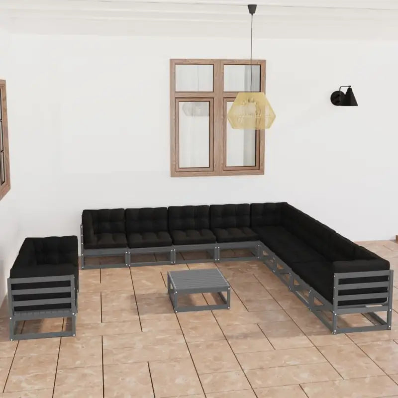 Tuinstoelset van massief grenenhout voor ontspanning in de tuin - Grijs / Ja - Tuinsets