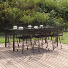 Tuinstoelset van poly rattan met gehard glas en eenvoudig schoonmaken - Zwart / 200 cm tafellengte - Tuinsets