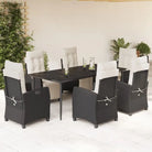 Tuinstoelset van poly rattan met gemakkelijk schoon en gehard glas - 200 cm tafellengte / Puntige poot - Tuinsets