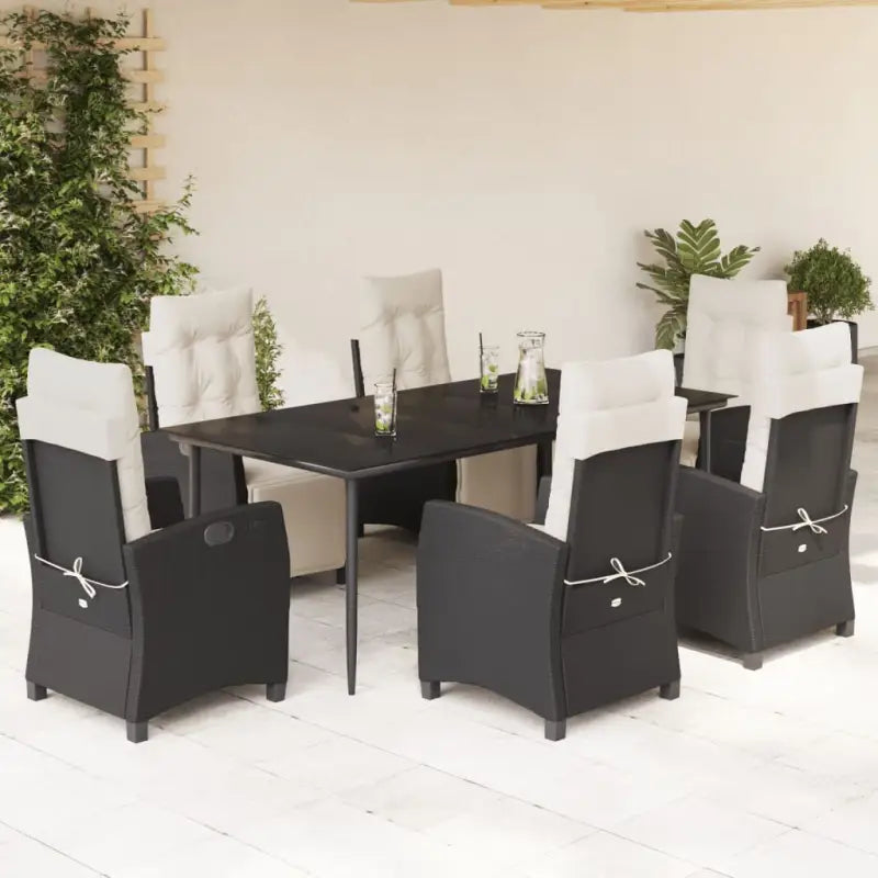 Tuinstoelset van poly rattan met gemakkelijk schoon en gehard glas - 200 cm tafellengte / Puntige poot - Tuinsets