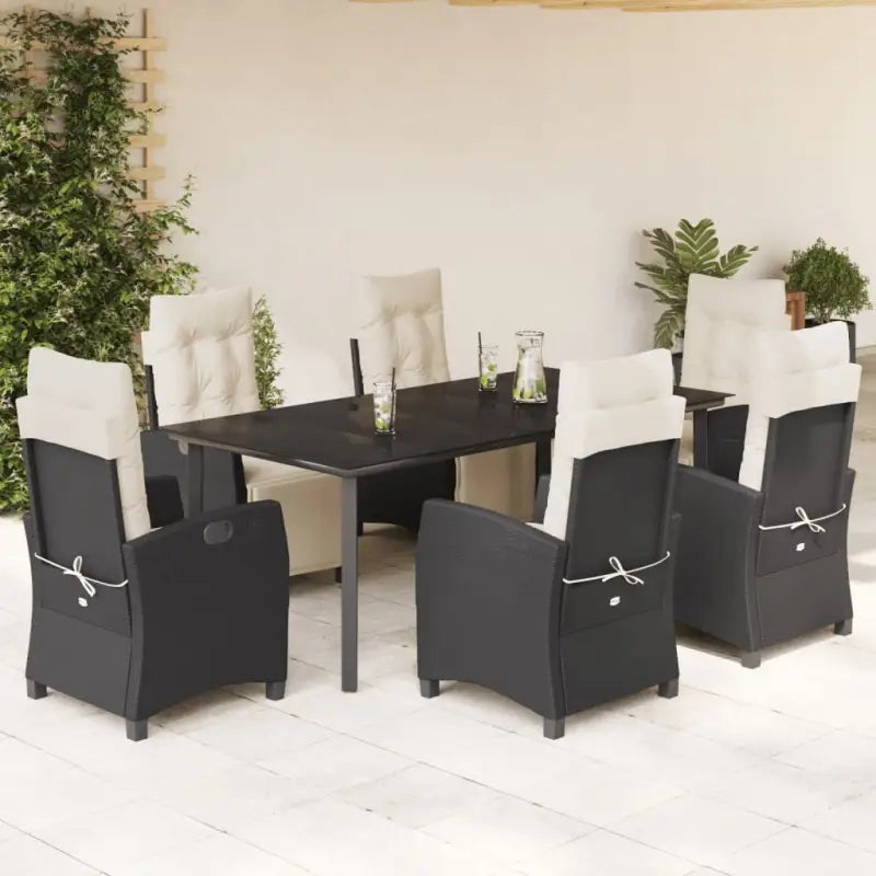 Tuinstoelset van poly rattan met gemakkelijk schoon en gehard glas - 200 cm tafellengte / Ronde poot - Tuinsets