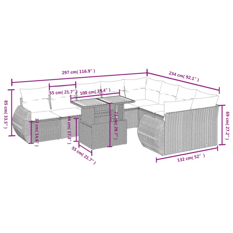 Tuinstoelset van zwart materiaal met gepoedercoat staal afmetingen - Tuinsets
