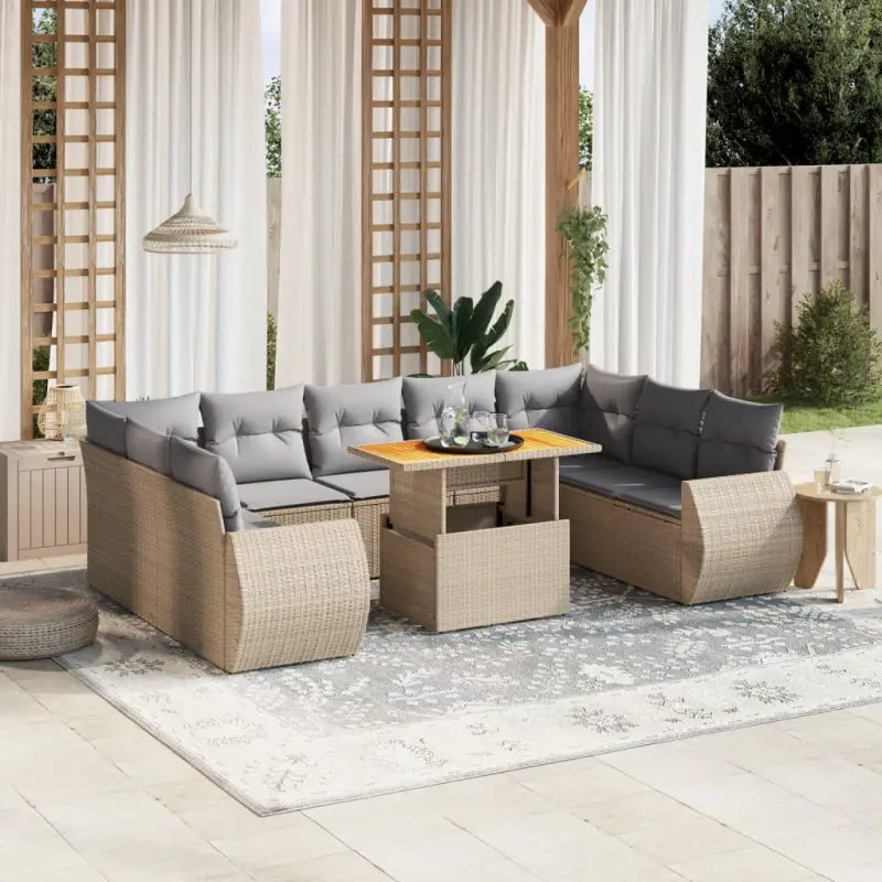 Tuinstoelset van zwart materiaal met gepoedercoat staal afmetingen - Beige en grijs / 5x midden + 4x hoek + Tafel