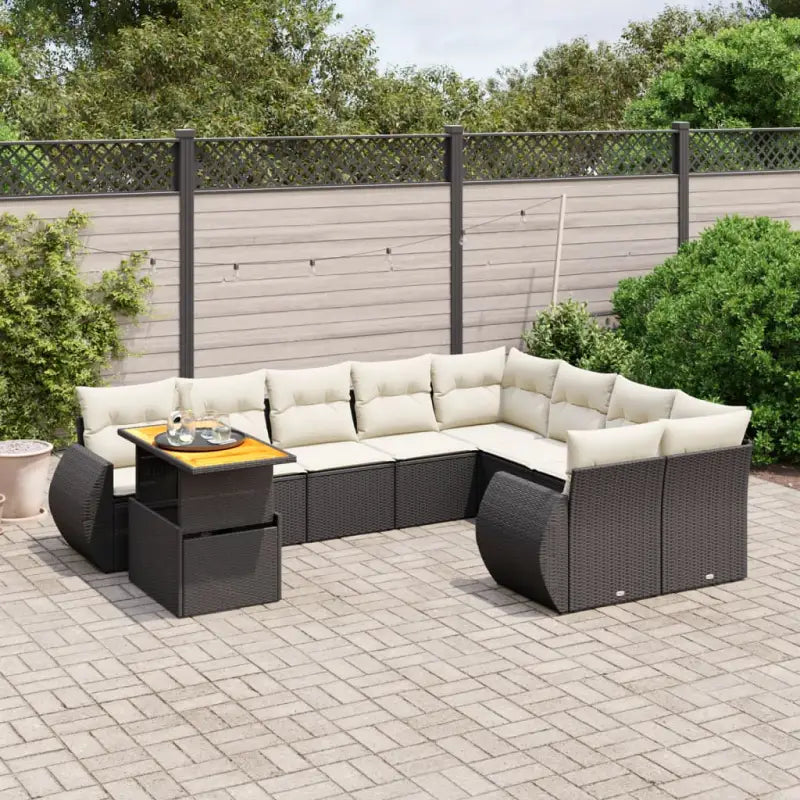 Tuinstoelset van zwart materiaal met gepoedercoat staal afmetingen - Zwart en crème / Tafel + 5x midden + 4x hoek