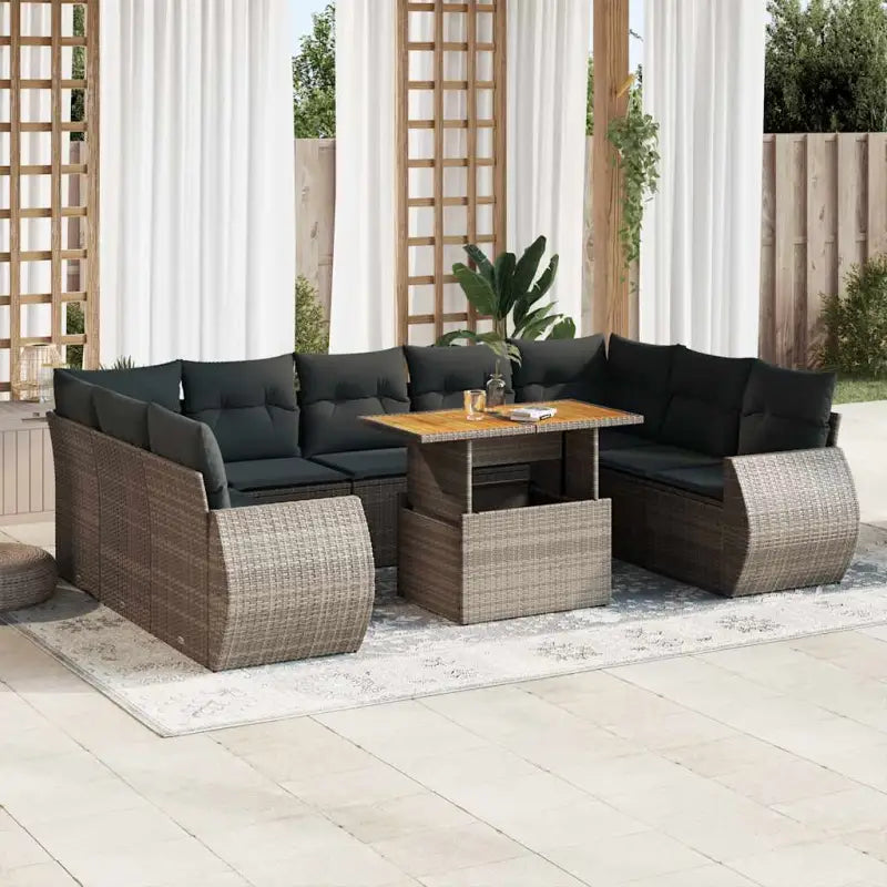 Tuinstoelset van zwart materiaal met gepoedercoat staal afmetingen - Grijs / Tafel + 4x hoek + 5x midden - Tuinsets