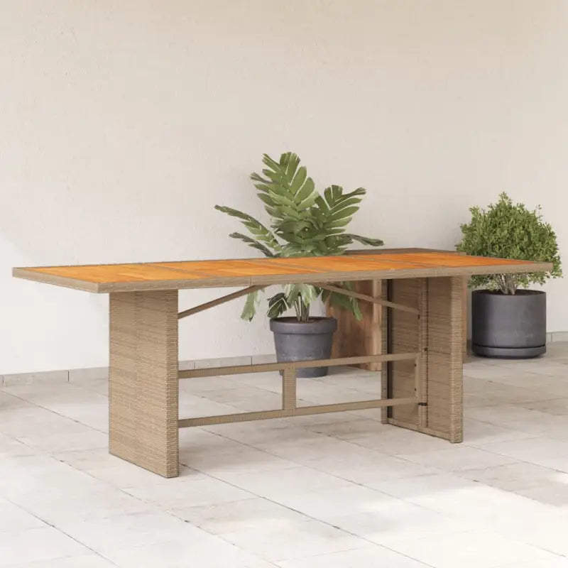 Tuintafel met gehard glas blad en duurzaam poly rattan - Beige / 1 / Hout - Tuintafels