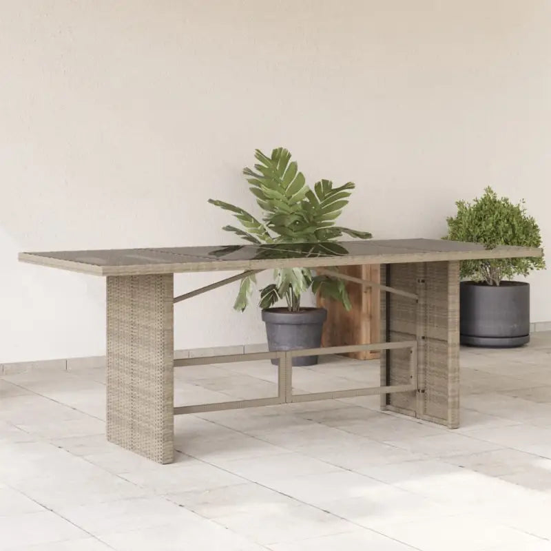 Tuintafel met gehard glas blad en duurzaam poly rattan - Lichtgrijs / 1 / Glas - Tuintafels