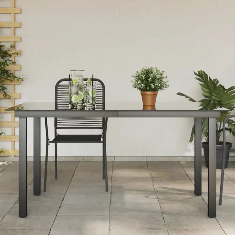 Tuintafel met glazen blad en aluminium frame voor tuin of terras - Zwart / 150 x 90 cm / 1 - Tuintafels