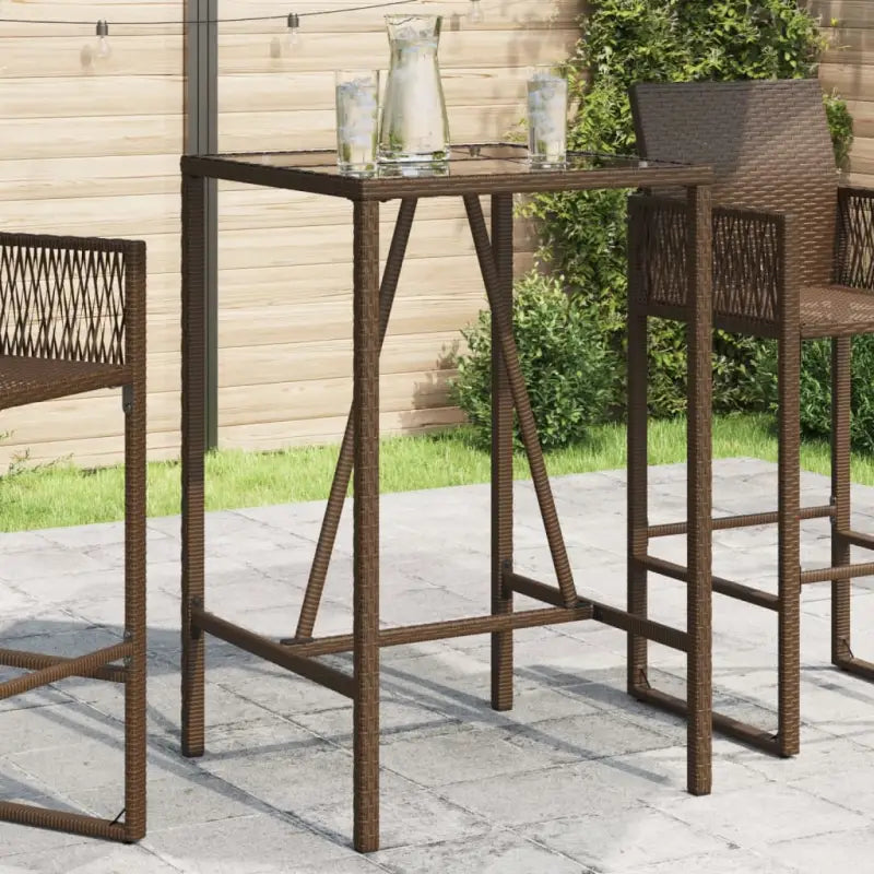 Tuintafel met glazen blad en poly rattan voor eenvoudig schoonmaken - Bruin / 70 x 70 x 110 cm / 1 - Tuintafels