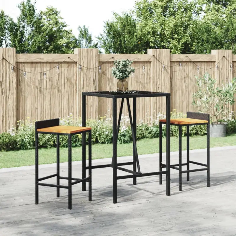 Tuintafel met glazen blad en poly rattan voor eenvoudig schoonmaken - Zwart / 70 x 70 x 110 cm / 1 - Tuintafels
