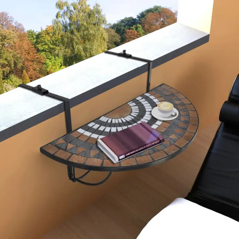 Tuintafel met halfcirkelvormig ontwerp voor balkon of terras - Bruin en wit / 76 x 56 x 64 cm / 1 - Tuintafels