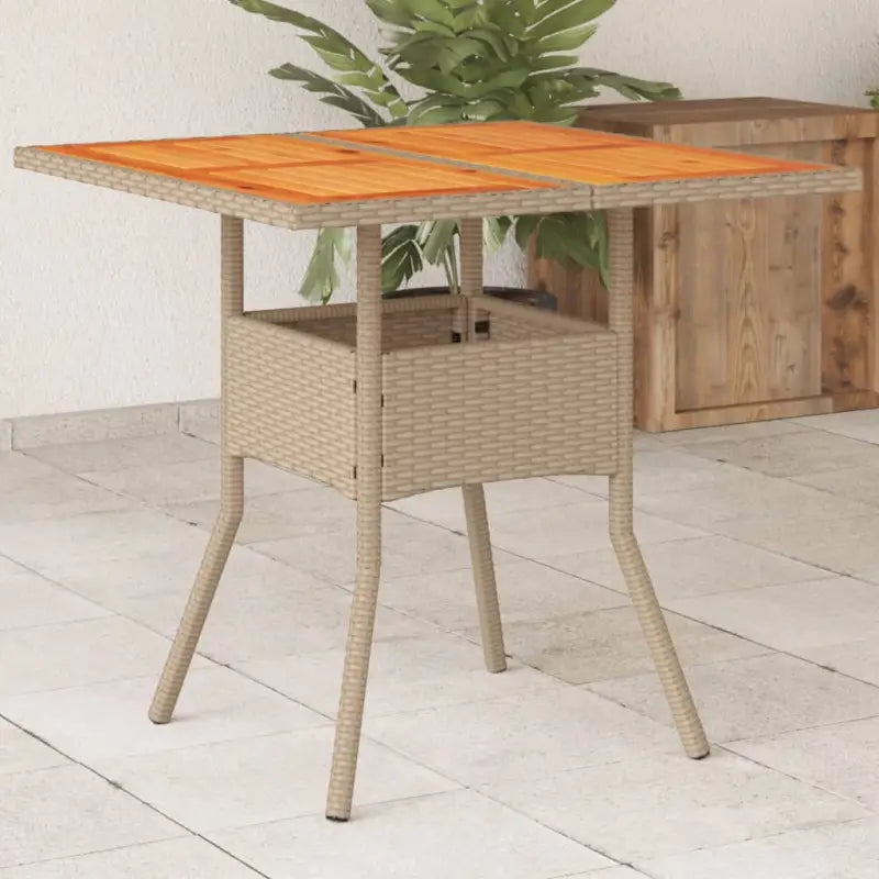Tuintafel met houten blad en poly rattan voor eenvoudig schoon maken - Beige / 1 / Hout - Tuintafels