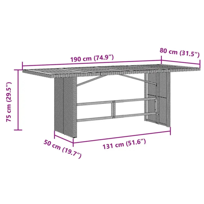Tuintafel Met Houten Blad 190X80X75 Cm Poly Rattan