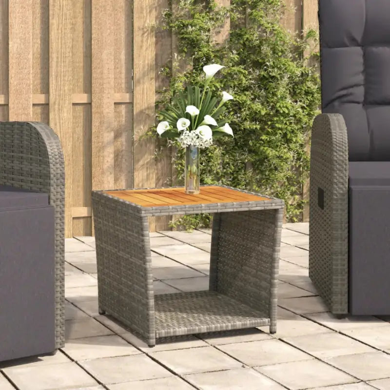 Tuintafel van massief acaciahout en PE-rattan eenvoudig schoon - Grijs / 1 / Massief acaciahout - Tuintafels