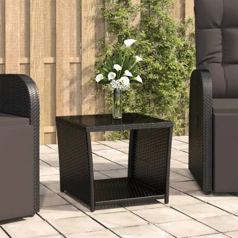 Tuintafel van massief acaciahout en PE-rattan eenvoudig schoon - Zwart / 1 / Glas - Tuintafels