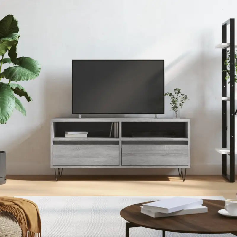 Tv-meubel in grijs sonoma met bewerkt hout en ijzeren poten - Grijs sonoma / 1 - Tv-meubels