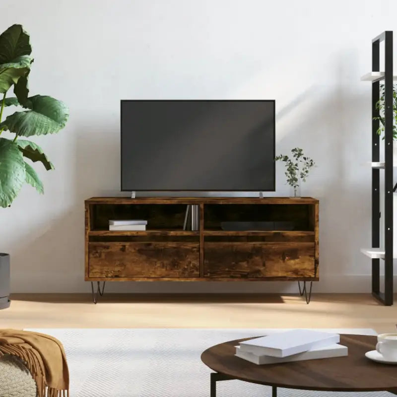 Tv-meubel in grijs sonoma met bewerkt hout en ijzeren poten - Gerookt eiken / 1 - Tv-meubels