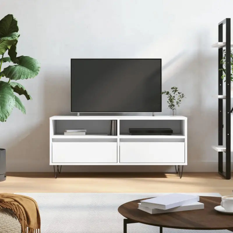 Tv-meubel in grijs sonoma met bewerkt hout en ijzeren poten - Wit / 1 - Tv-meubels