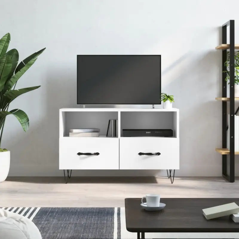 Tv-meubel in grijs Sonoma met bewerkt hout en ijzeren poten - Wit / 1 - Tv-meubels