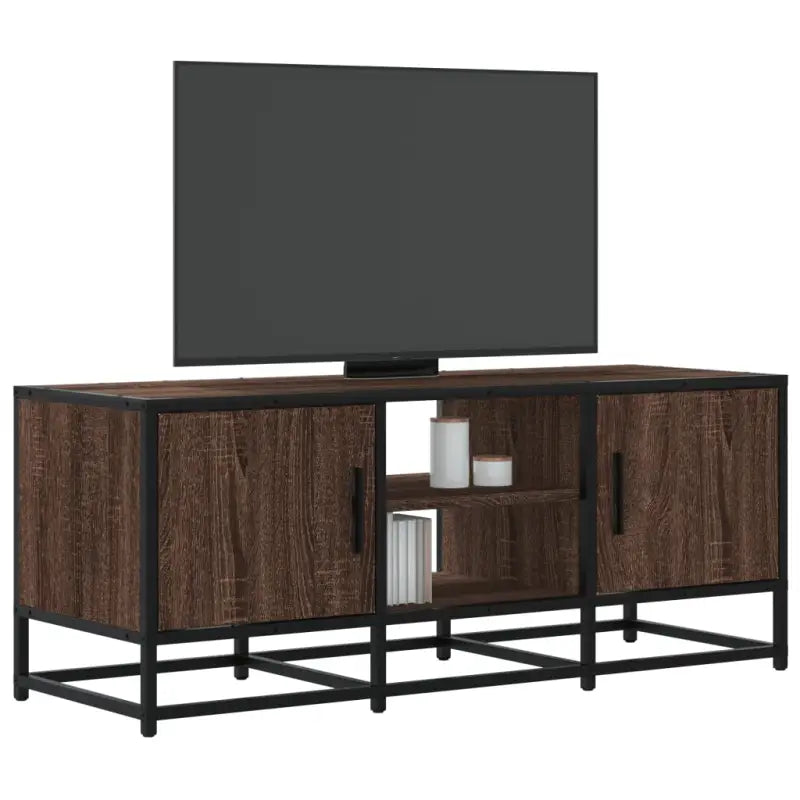 Tv-meubel in grijs Sonoma met bewerkt hout en industrieel metalen frame - bruin eikenkleur / 1 / 100 cm - Tv-meubels