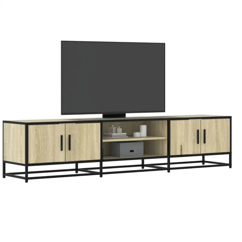 Tv-meubel in grijs Sonoma met bewerkt hout en industrieel metalen frame - Sonoma eiken / 1 / 180 cm - Tv-meubels