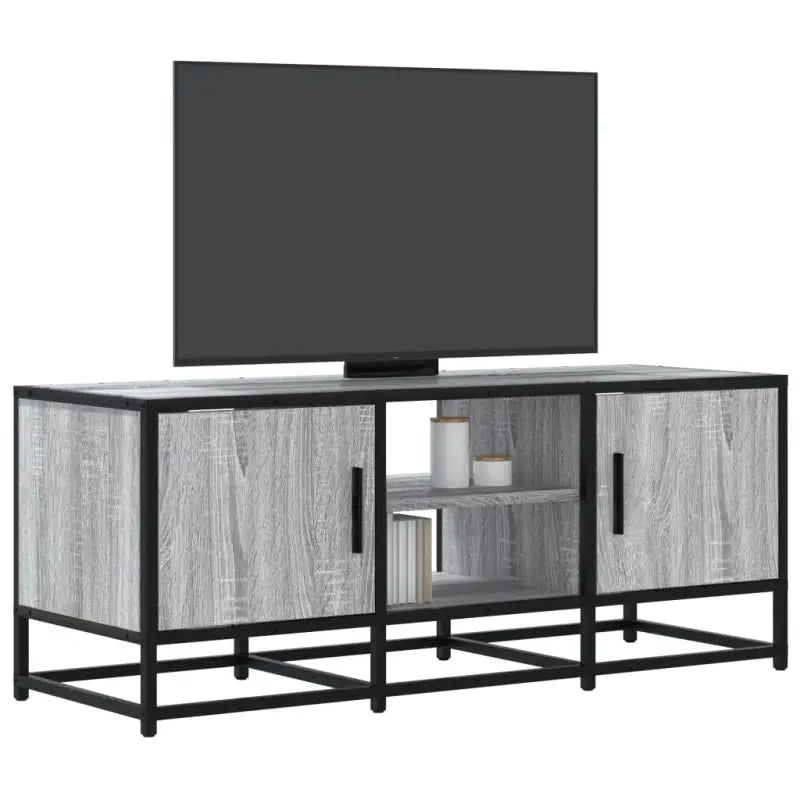 Tv-meubel in grijs Sonoma met bewerkt hout en industrieel metalen frame - Tv-meubels