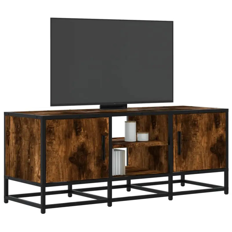 Tv-meubel in grijs Sonoma met bewerkt hout en industrieel metalen frame - Gerookt eiken / 1 / 100 cm - Tv-meubels